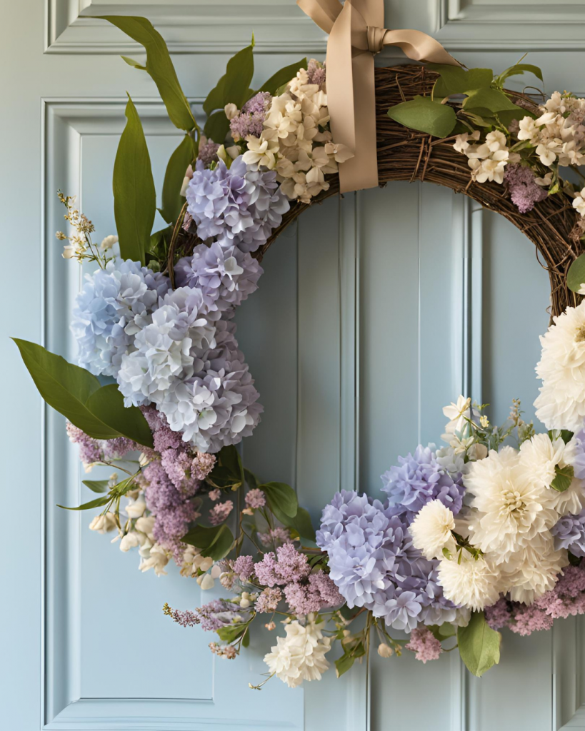 Blumenkranz für Tür mit Flieder