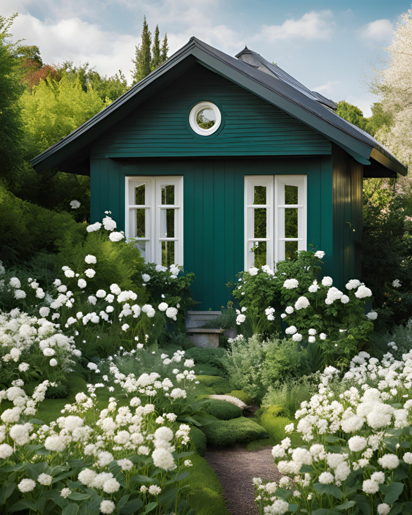 dunkel grünes Gartenhaus Ideen