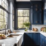 dunkelblaue küche, dunkelblaue Fenster
