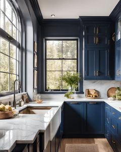 dunkelblaue küche, dunkelblaue Fenster