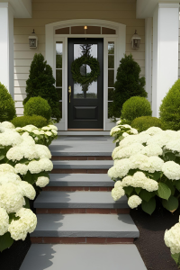 Eingangsbereich Ideen Vorgarten weiße Hortensien